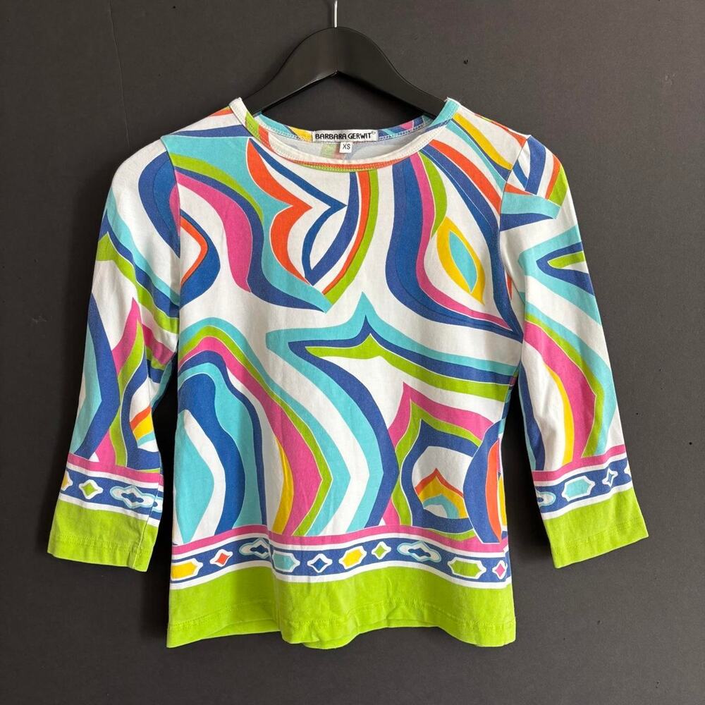 VTG Barbara Gerwit Y2K Pucci Inspired Psychedelic Mod Print Top Retro - Size XS